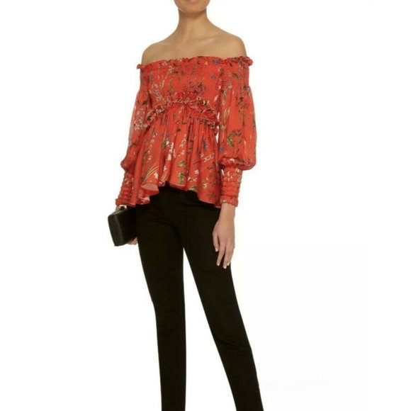 NWT ALEXIS ELsa Botanical Red Off-the-Shoulder Floral-Print Top L - Picture 1 of 12